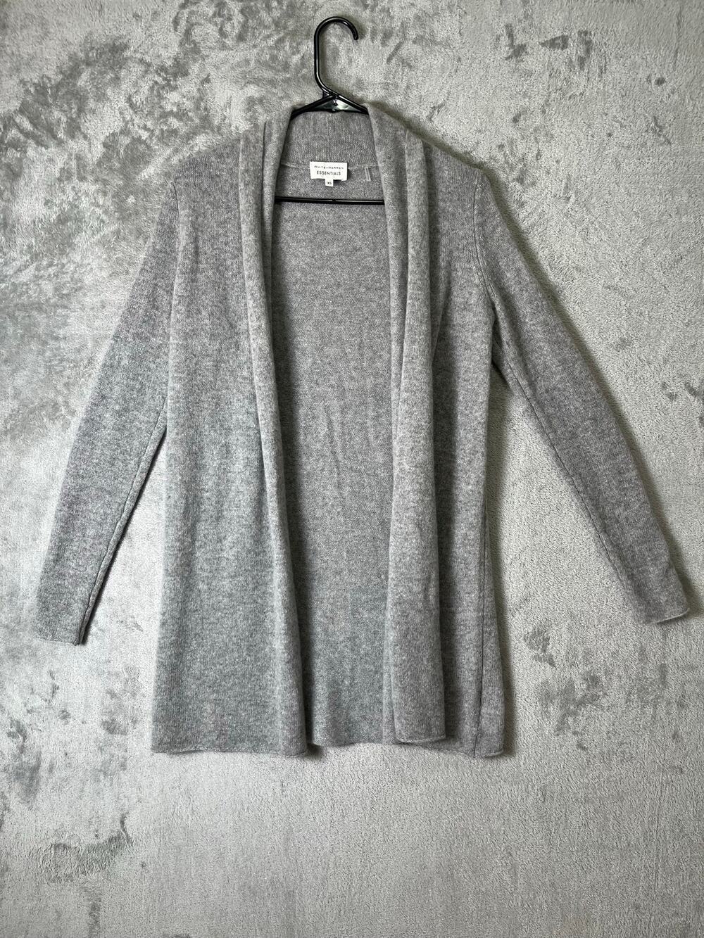 White + Warren Essentials 100% Cashmere Open Front Cardigan Heather Gray XS